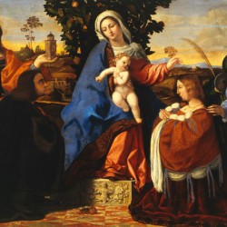 Madonna con il Bambino in trono tra le sante Barbara e Cristina e due committenti (particolare)