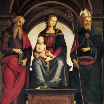 fig 3-Madonna col Bambino in trono tra i santi Giovanni Evangelista e Agostino, Perugino